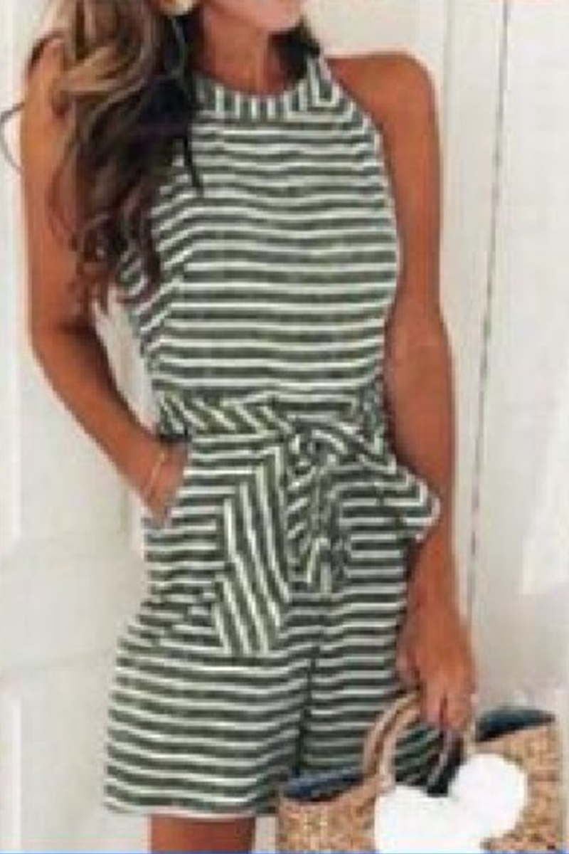 Mono holgado informal de patchwork con cinturón y cuello redondo (5 colores)