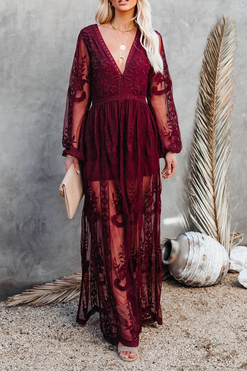 Vestido informal de encaje liso con escote en V (3 colores)