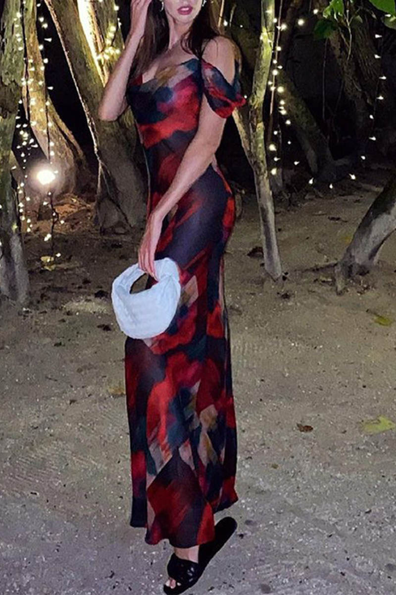 Vestidos de sirena trompeta con tirantes finos y estampado de patchwork a la moda