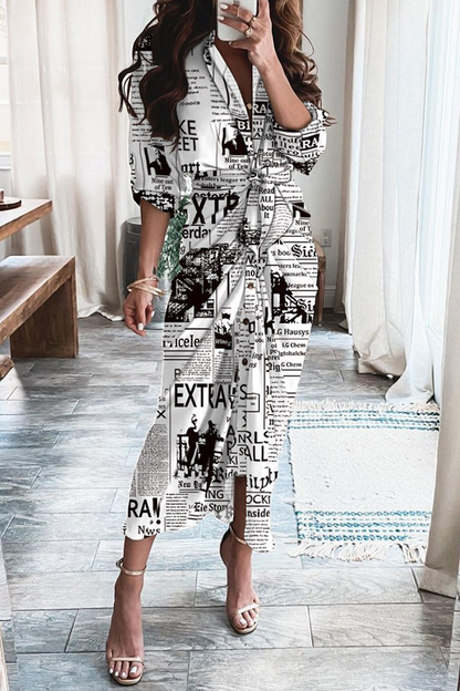 Vestidos casuales con estampado de patchwork, cuello en V y falda (12 colores)