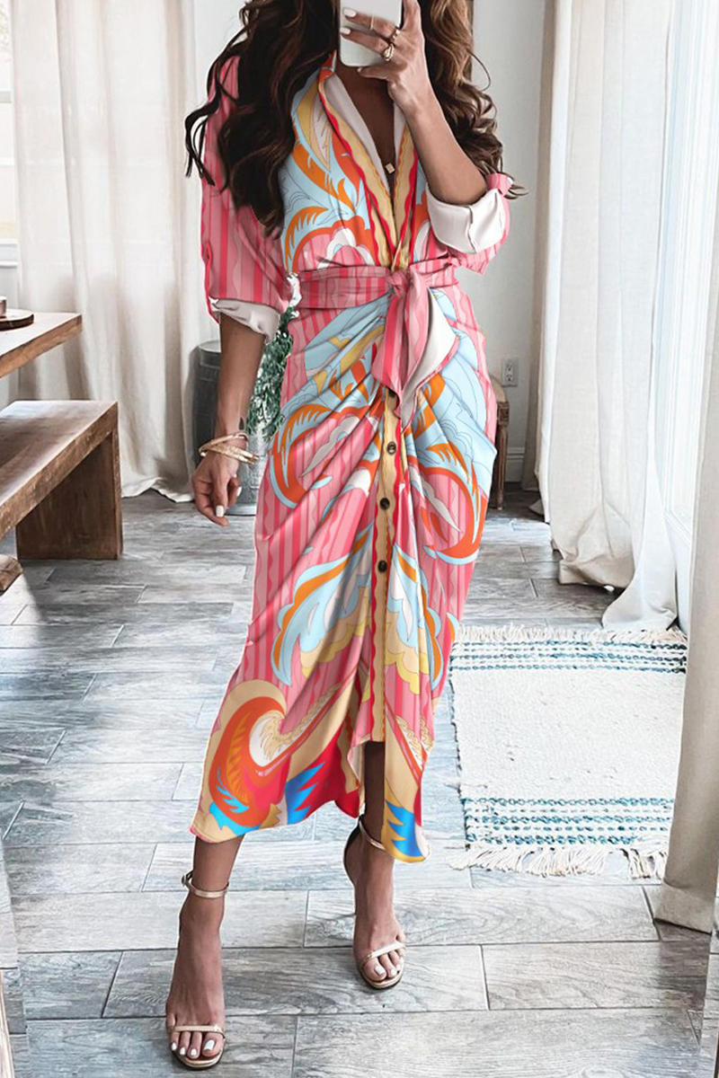 Vestidos casuales con estampado de patchwork, cuello en V y falda (12 colores)