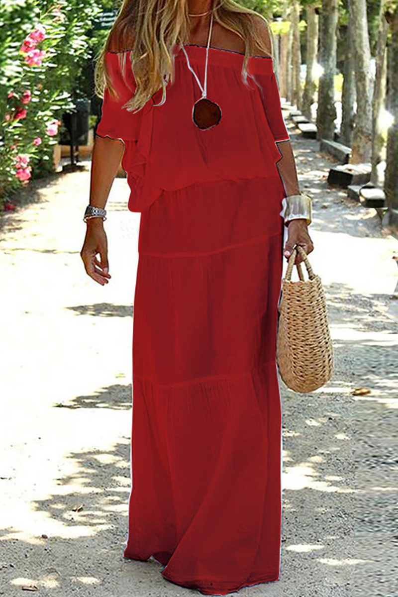 Vestidos rectos con hombros descubiertos y patchwork liso de moda