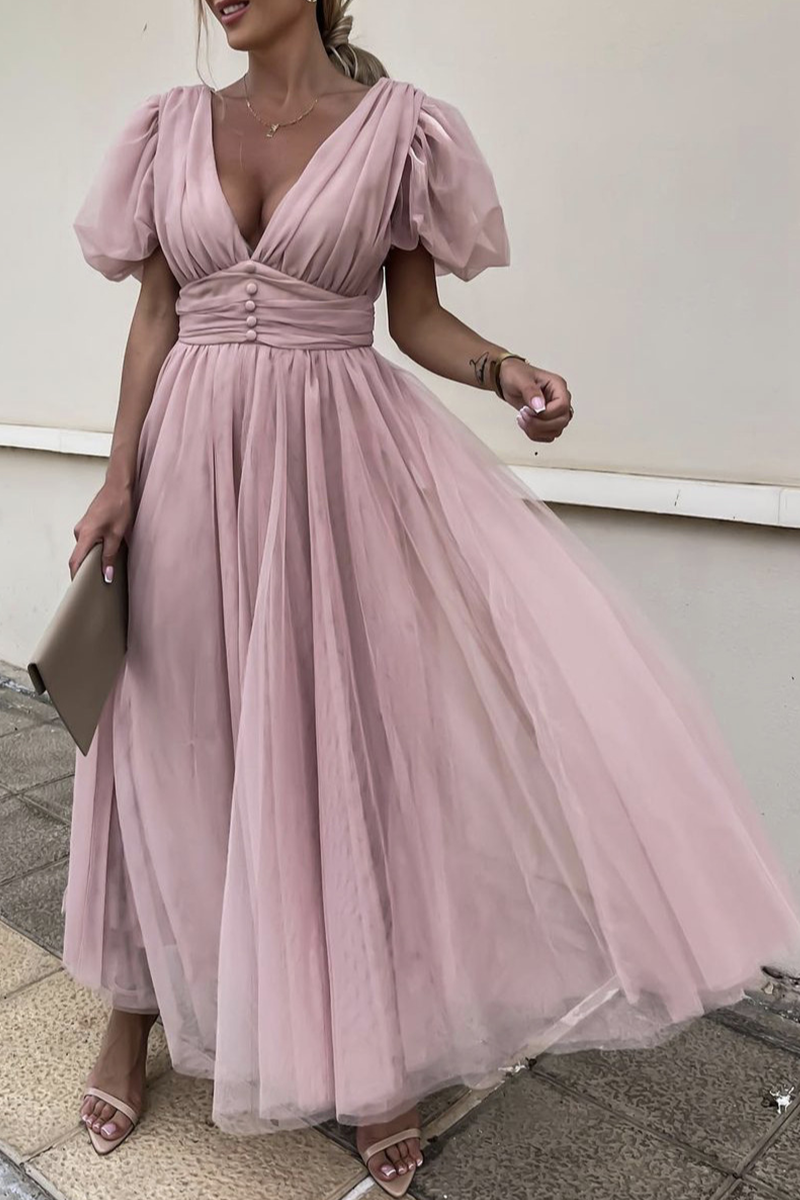 Vestidos de malla con cuello en V sólido de moda