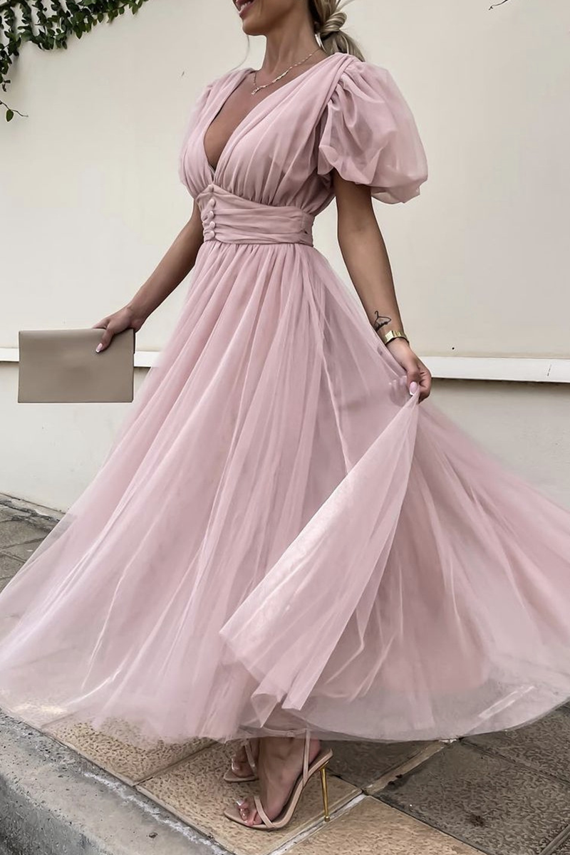 Vestidos de malla con cuello en V sólido de moda