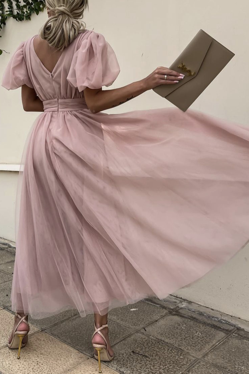 Vestidos de malla con cuello en V sólido de moda