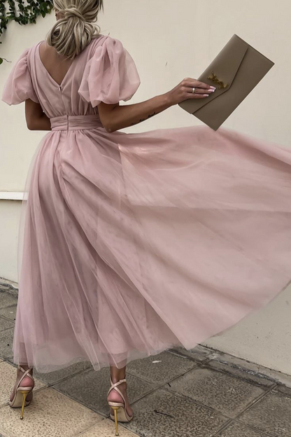 Vestidos de malla con cuello en V sólido de moda