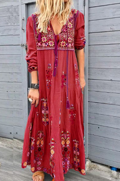 Vestidos rectos con cuello en V y estampado de patchwork (4 colores)