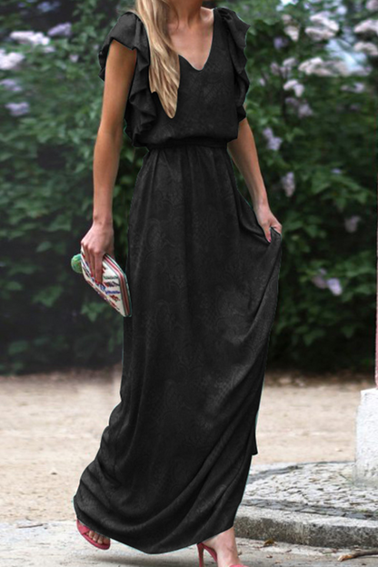 Vestidos de falda con escote en V y volantes sólidos de moda