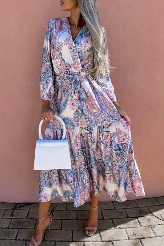 Vestidos casuales con estampado de cuello y falda pastel (3 colores)