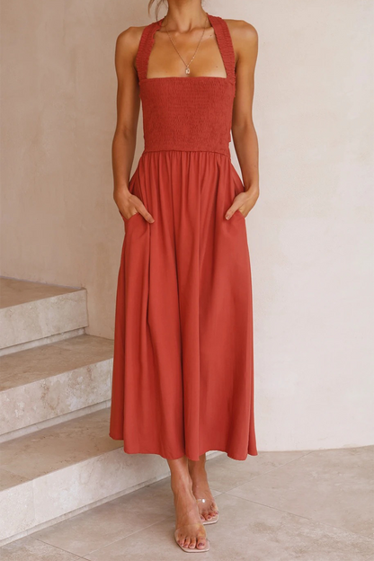 Vestidos casuales con falda de cintura halter y retazos sólidos (3 colores)