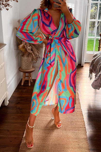 Vestidos de falda con escote en V y estampado de moda (3 colores)