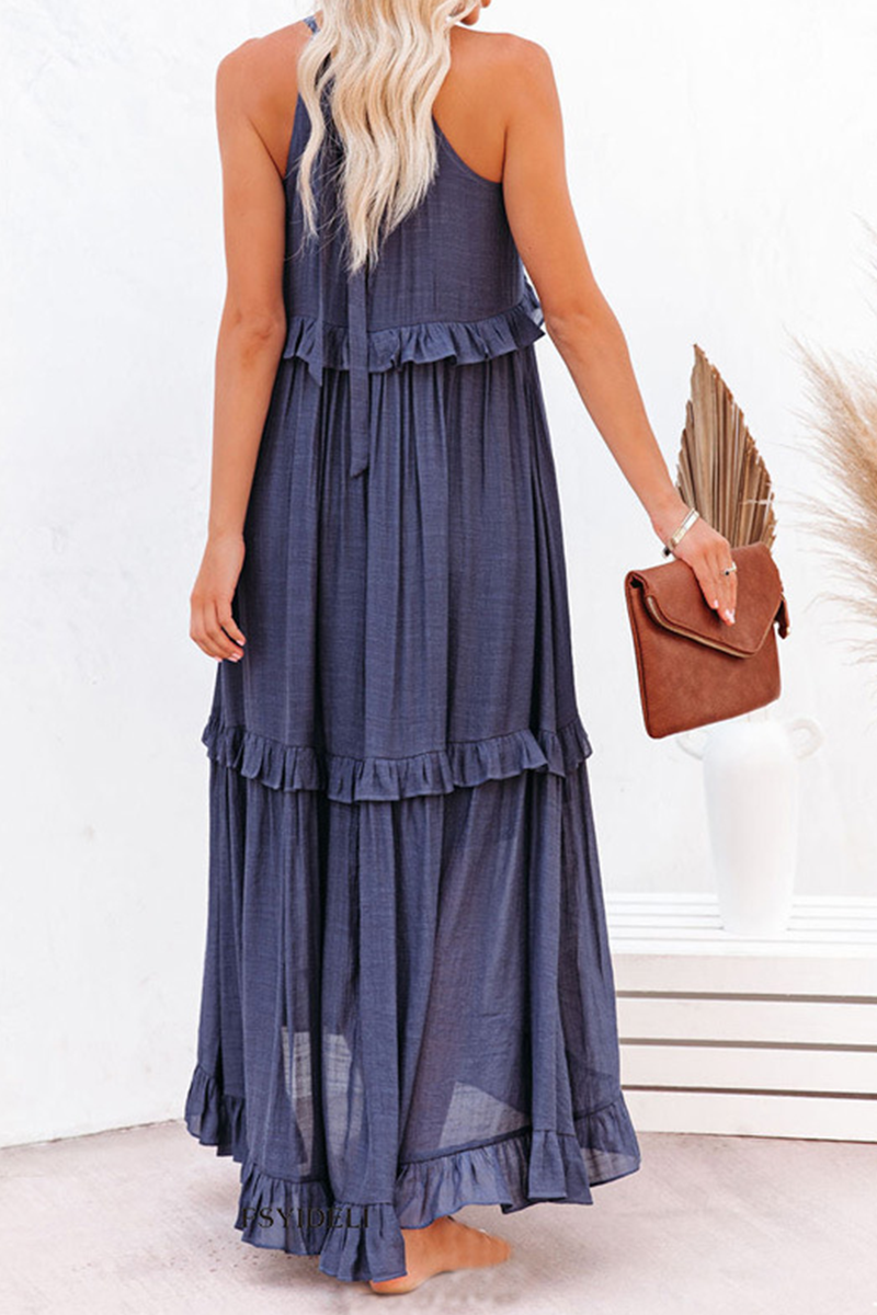 Vestidos de calle con falda pastel, tirantes finos y volantes lisos (3 colores)