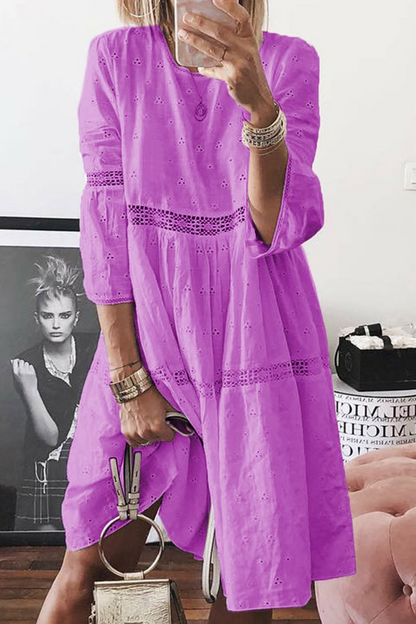 Vestidos casuales de falda pastel con cuello redondo y patchwork liso