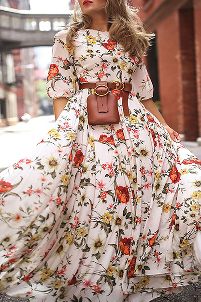 Vestidos casuales con estampado de cuello redondo y falda pastel (3 colores)