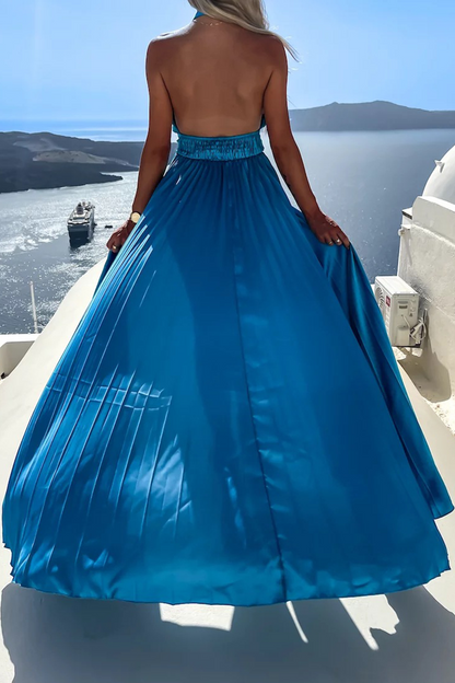 Vestidos de moda con falda de pastel, cuello halter, abertura alta y unicolor (4 colores)