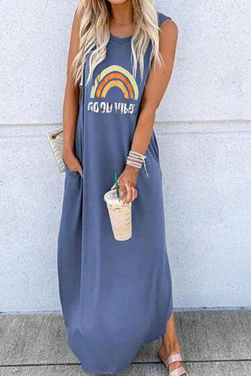 Vestidos rectos con cuello redondo y abertura en la parte delantera con estampado informal (9 colores)