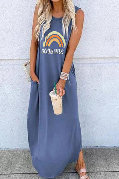 Vestidos rectos con cuello redondo y abertura en la parte delantera con estampado informal (9 colores)