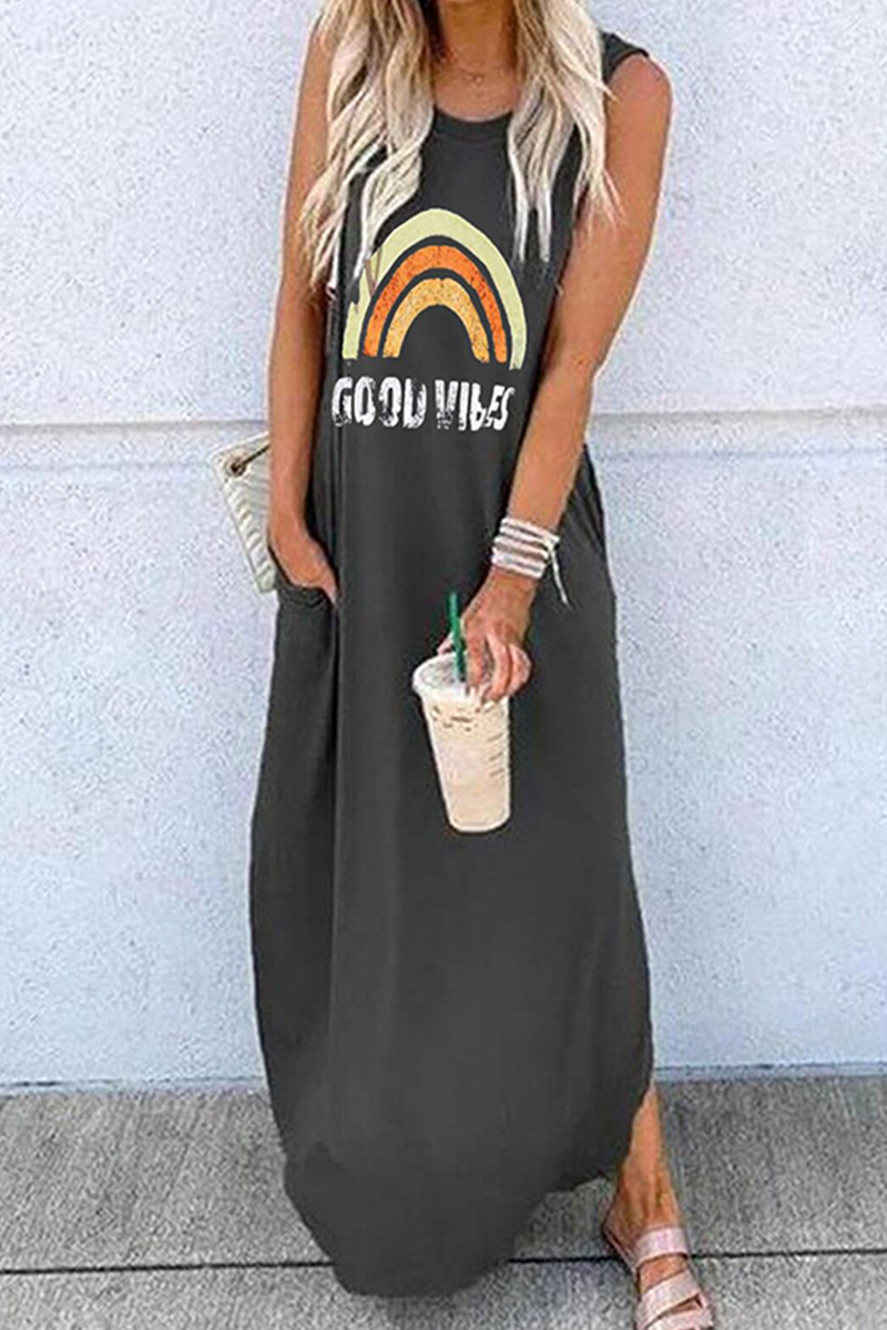 Vestidos rectos con cuello redondo y abertura en la parte delantera con estampado informal (9 colores)