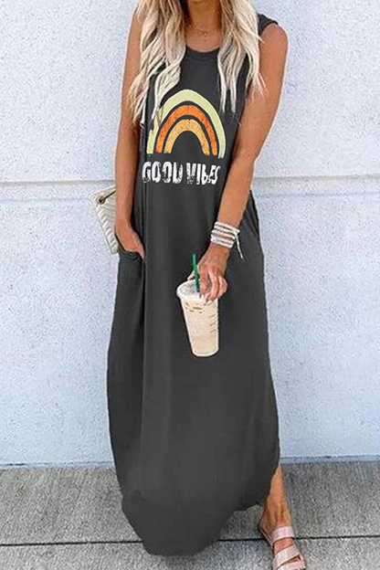 Vestidos rectos con cuello redondo y abertura en la parte delantera con estampado informal (9 colores)