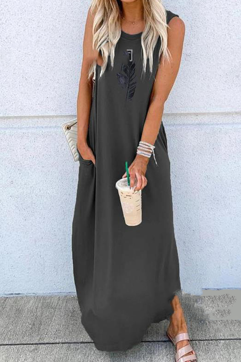 Vestidos rectos con cuello redondo y abertura en la parte delantera con estampado informal (9 colores)