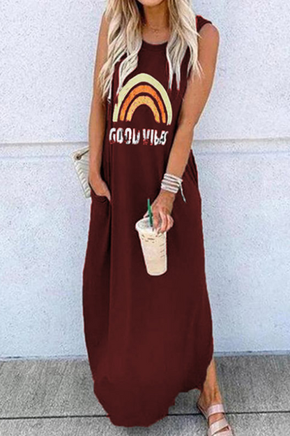 Vestidos rectos con cuello redondo y abertura en la parte delantera con estampado informal (9 colores)