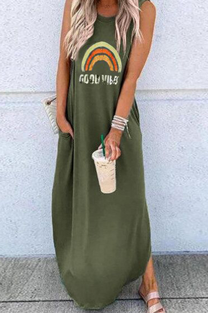 Vestidos rectos con cuello redondo y abertura en la parte delantera con estampado informal (9 colores)