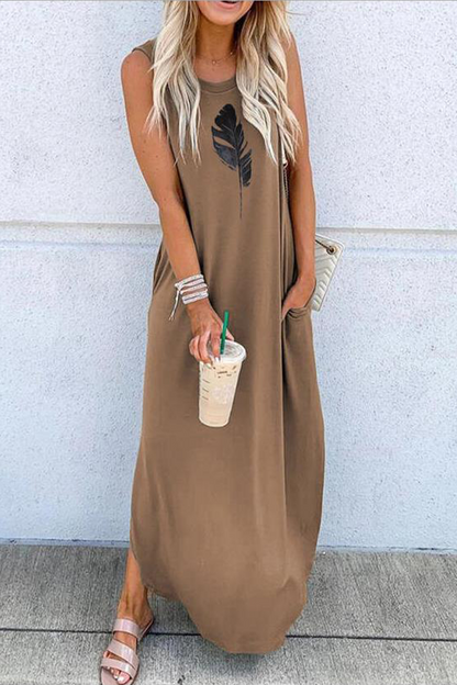 Vestidos rectos con cuello redondo y abertura en la parte delantera con estampado informal (9 colores)