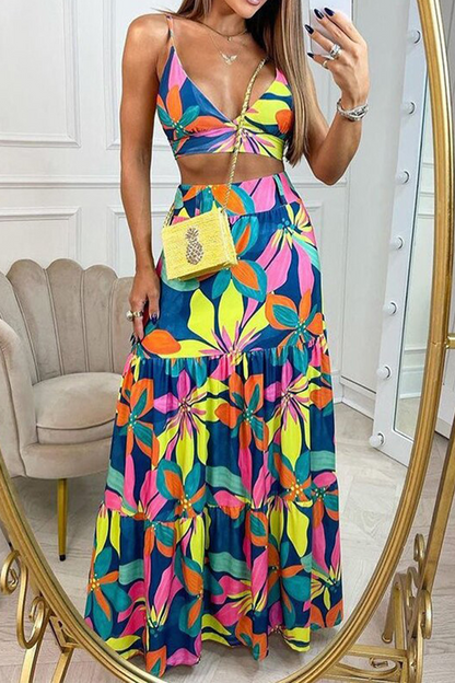 Conjunto de dos piezas sin mangas con tirantes finos y abertura en la parte delantera (3 colores)