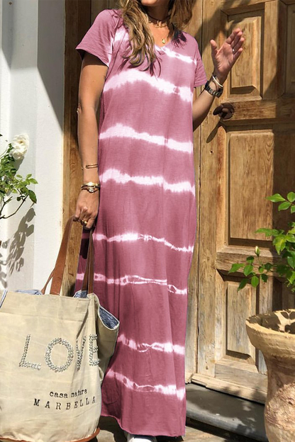 Vestidos casuales rectos con escote en V y rayas divididas (4 colores)