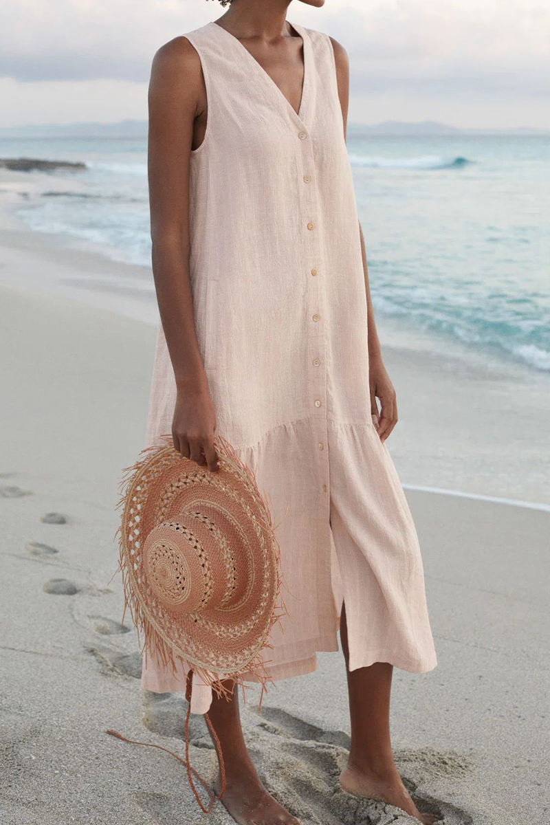 Vestidos casuales con falda pastel, cuello en V y hebilla sólida (7 colores)