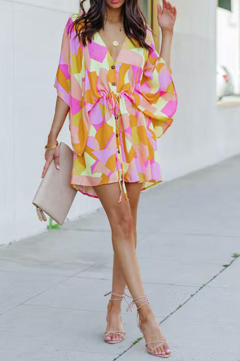 Vestidos rectos con cuello en V y estampado casual (5 colores)