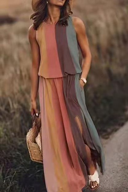 Vestidos rectos con cuello redondo y abertura en la parte delantera con estampado de moda (3 colores)