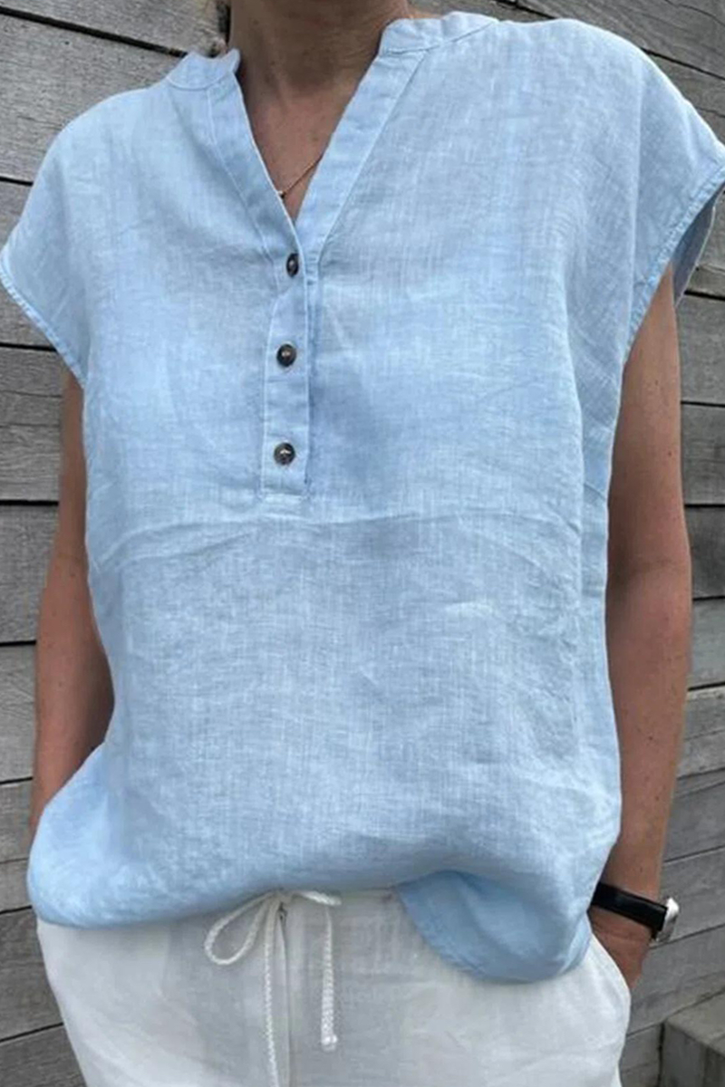 Camisetas de cuello en V con parches lisos de moda (5 colores)