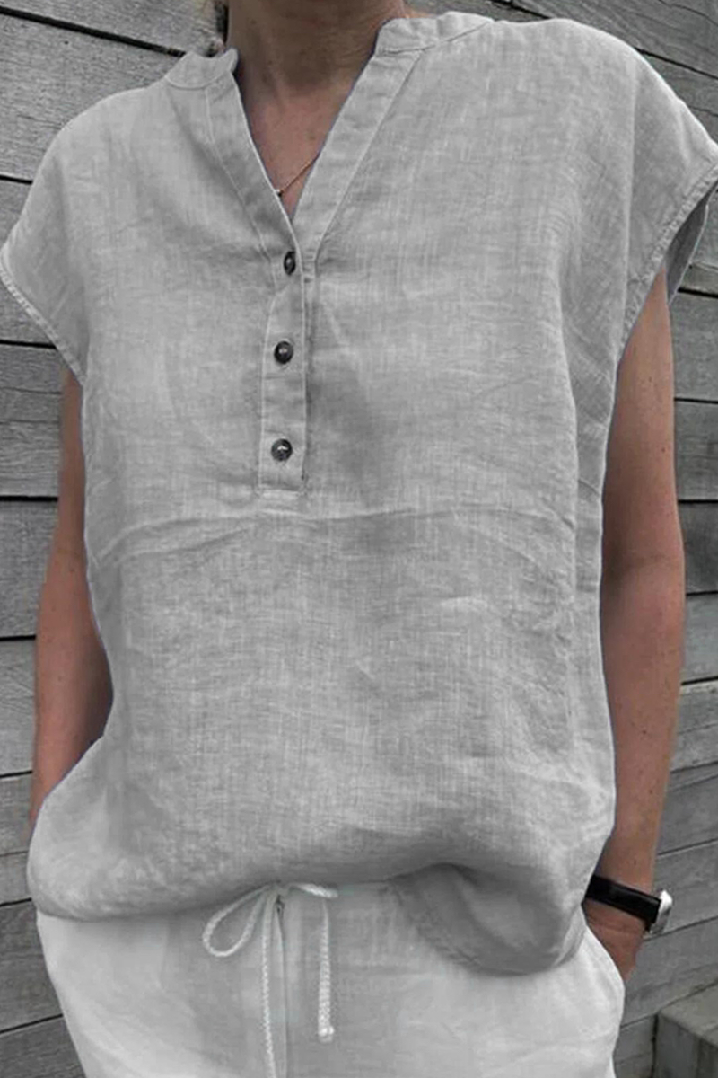 Camisetas de cuello en V con parches lisos de moda (5 colores)