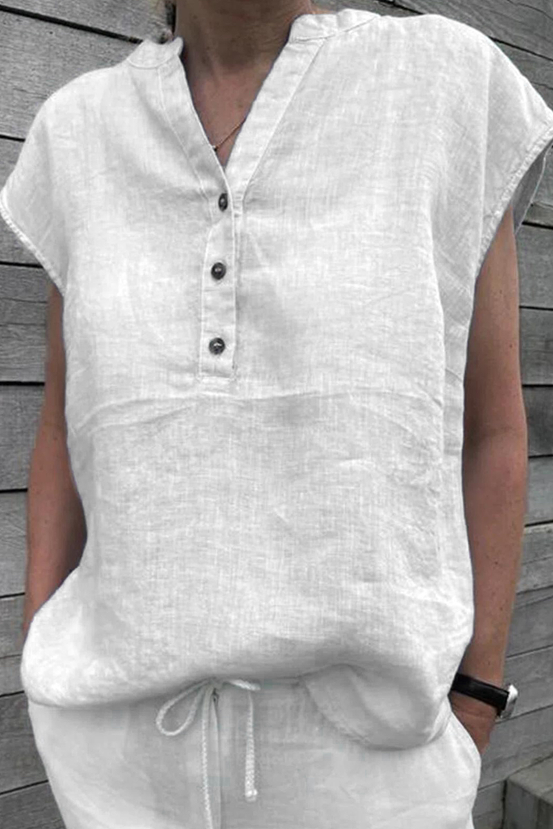 Camisetas de cuello en V con parches lisos de moda (5 colores)