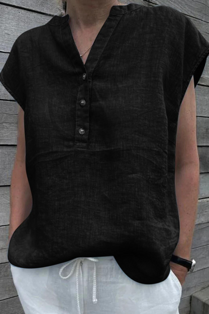 Camisetas de cuello en V con parches lisos de moda (5 colores)