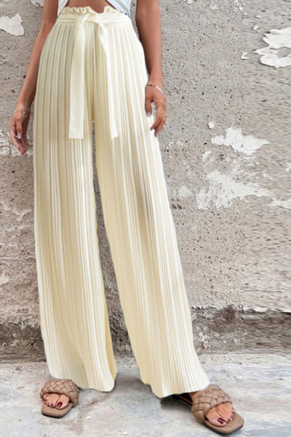 Pantalones de moda con pliegues sólidos, sueltos, de cintura media, con pierna ancha, de color liso (4 colores)