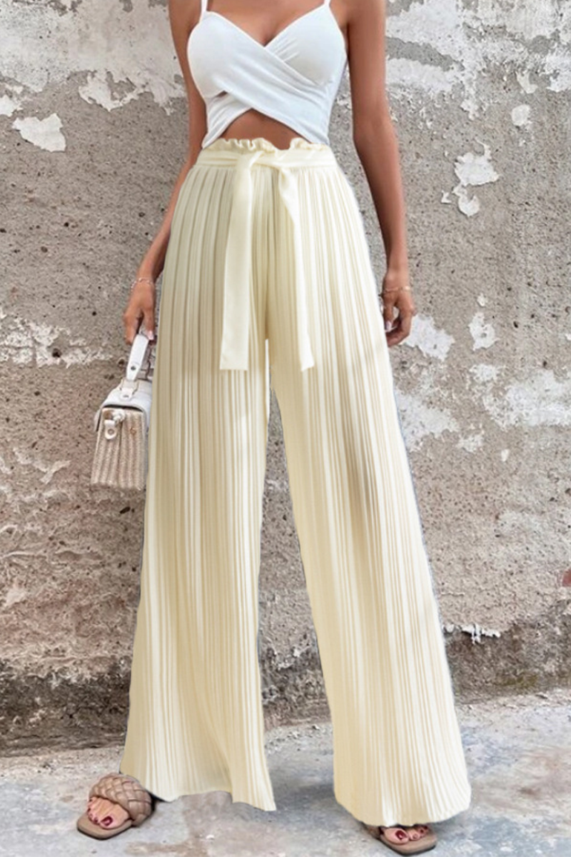 Pantalones de moda con pliegues sólidos, sueltos, de cintura media, con pierna ancha, de color liso (4 colores)