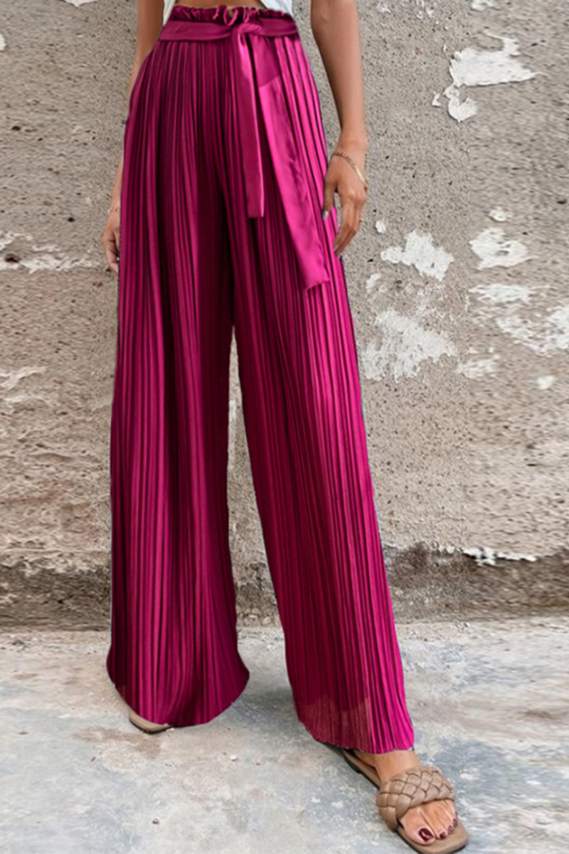 Pantalones de moda con pliegues sólidos, sueltos, de cintura media, con pierna ancha, de color liso (4 colores)