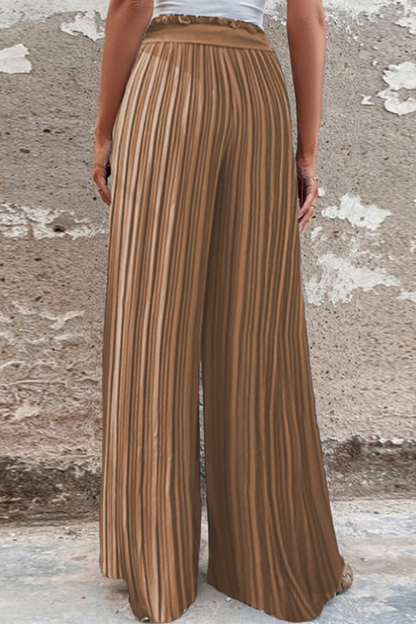 Pantalones de moda con pliegues sólidos, sueltos, de cintura media, con pierna ancha, de color liso (4 colores)