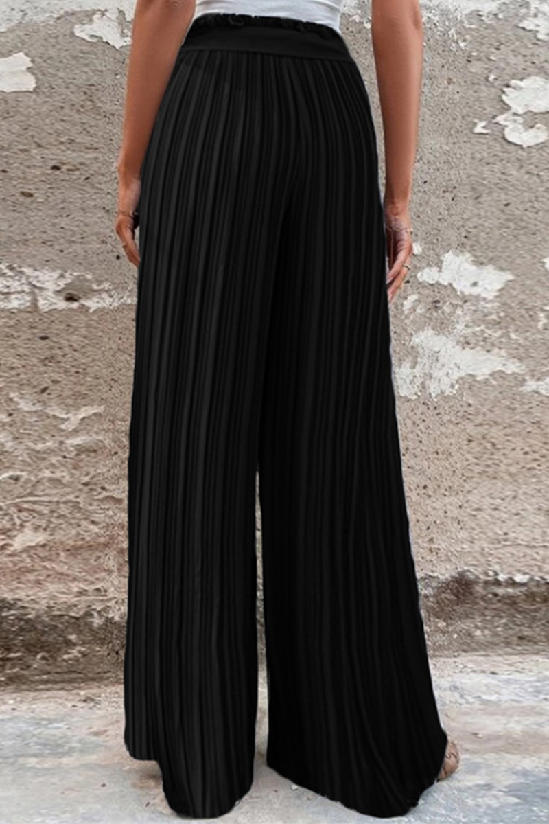 Pantalones de moda con pliegues sólidos, sueltos, de cintura media, con pierna ancha, de color liso (4 colores)