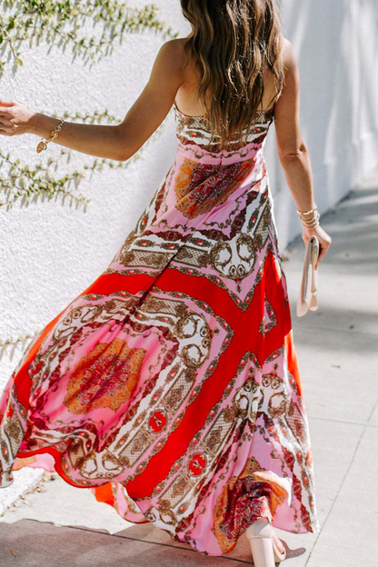 Vestidos de falda con cintura halter y patchwork con estampado de moda