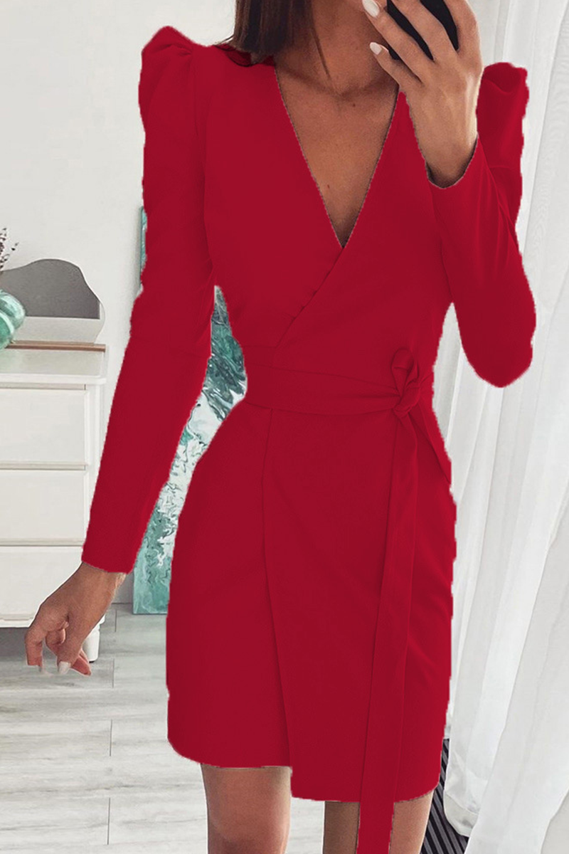 Vestidos de falda con escote en V y cintura dividida de moda (4 colores)