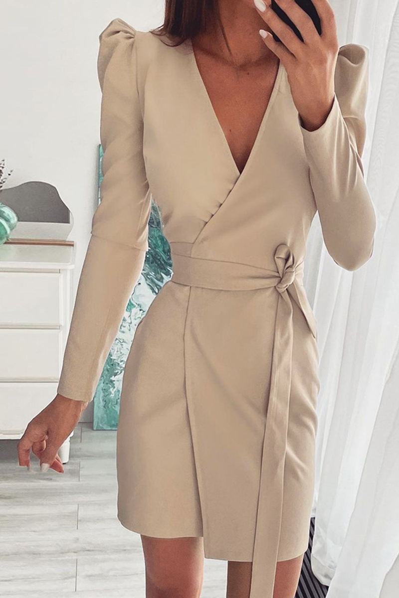 Vestidos de falda con escote en V y cintura dividida de moda (4 colores)