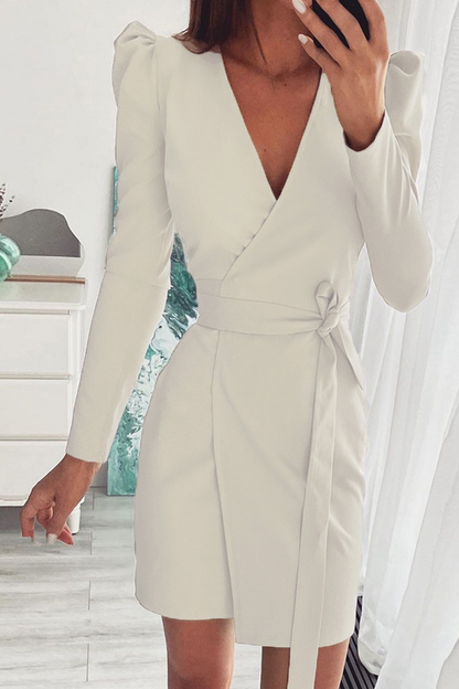 Vestidos de falda con escote en V y cintura dividida de moda (4 colores)