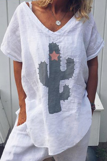 Camisetas con cuello en V y abertura en la parte delantera con estampado de moda (5 colores)