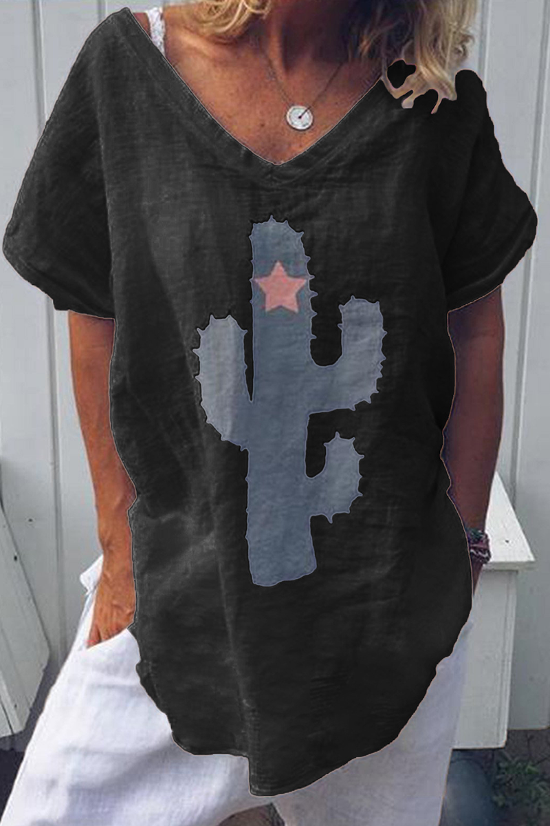 Camisetas con cuello en V y abertura en la parte delantera con estampado de moda (5 colores)