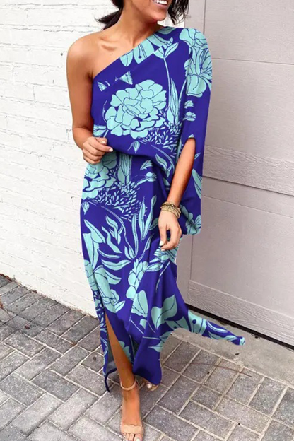 Vestidos casuales con falda y cintura de un solo hombro con estampado (5 colores)