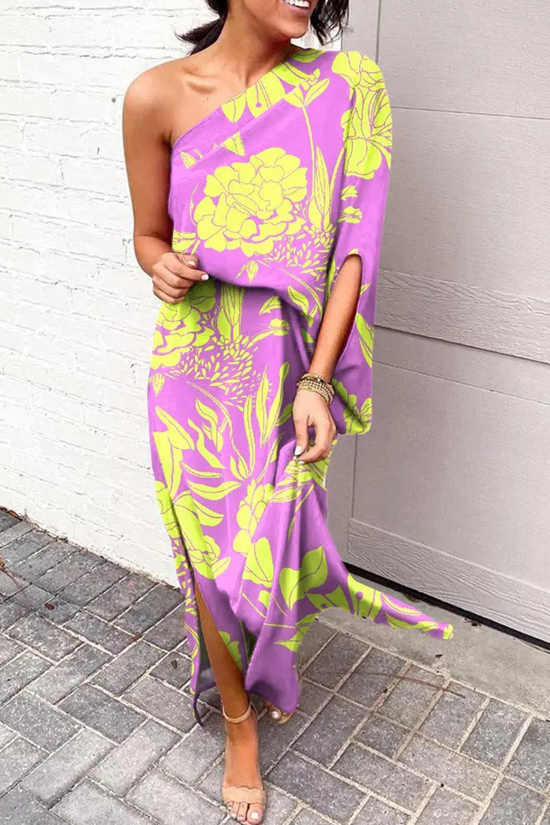 Vestidos casuales con falda y cintura de un solo hombro con estampado (5 colores)