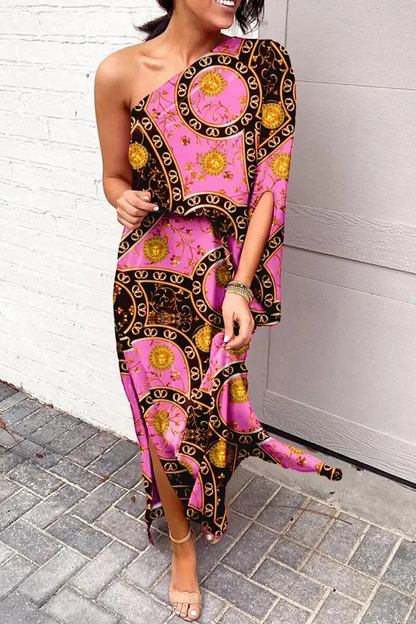 Vestidos casuales con falda y cintura de un solo hombro con estampado (5 colores)